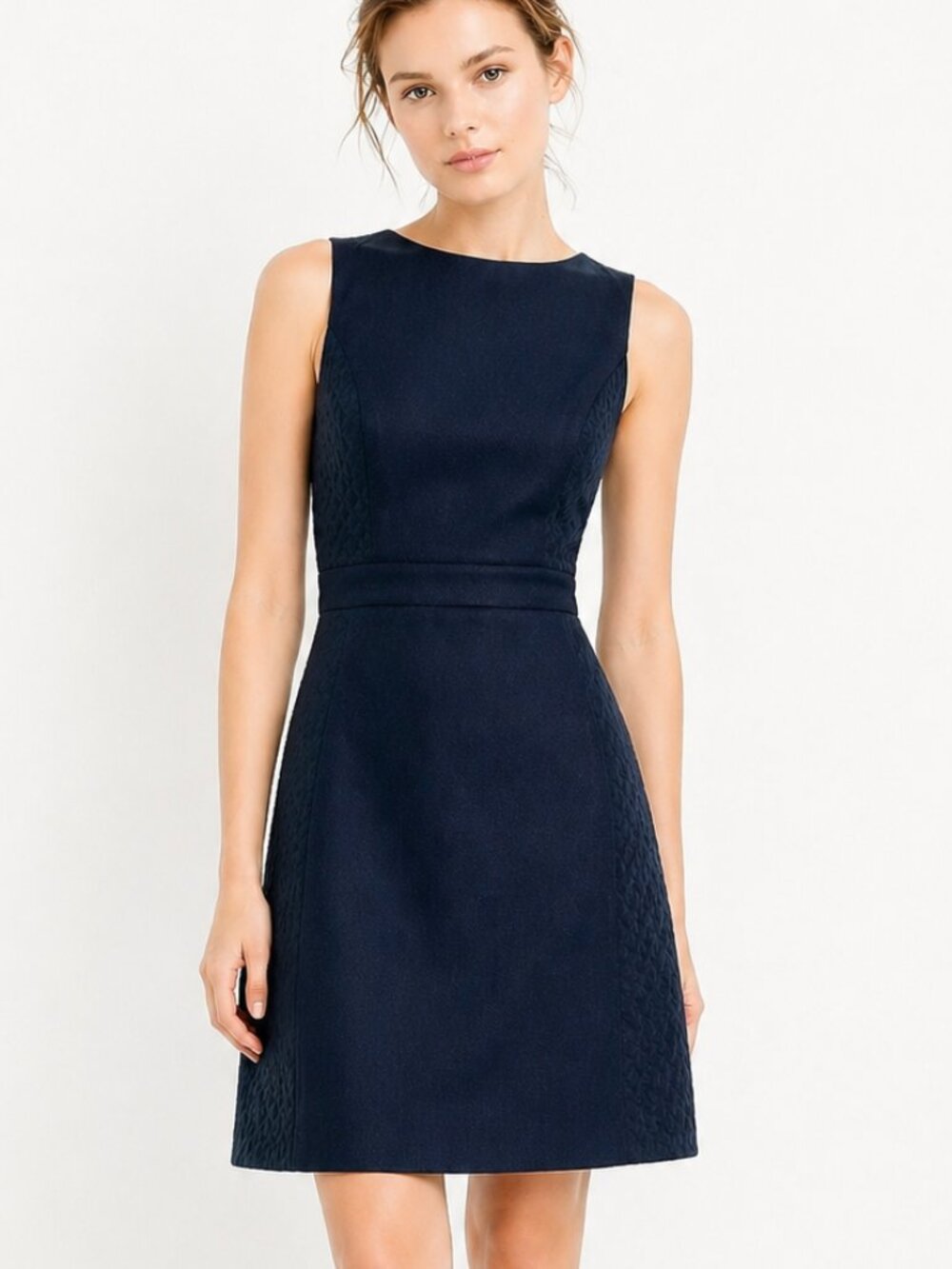 J. Crew Diamond Jacquard Navy A Line Dress Size 6